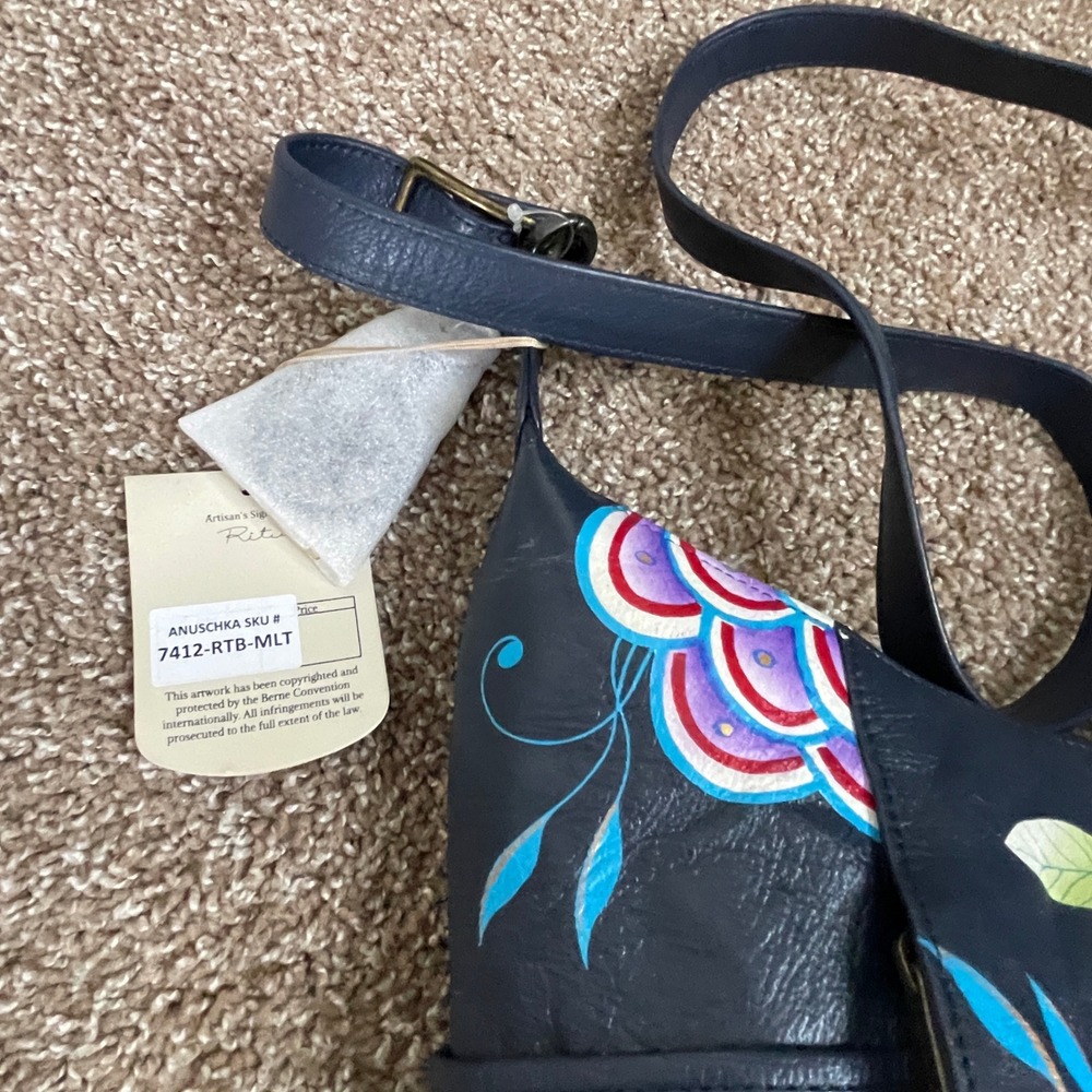 Anuschka Hand Painted Leather Hobo Bag Royal Taj Blue Floral NWT 7412-RTB-MLT - Picture 6 of 9